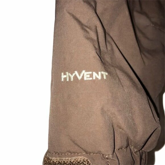 North Face Hyvent Girls Down Jacket Brown Faux Fur Trim Hooded Belt Zip Small - Picture 6 of 10